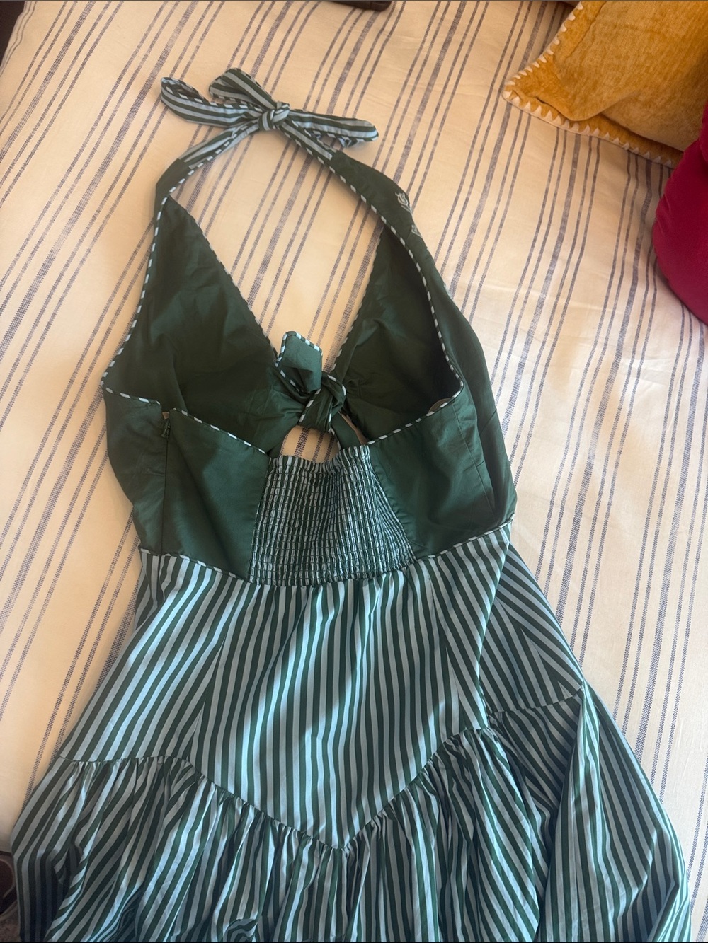 FARM Rio Green Embroidered Halter Striped Maxi Dress - Picture 4 of 4